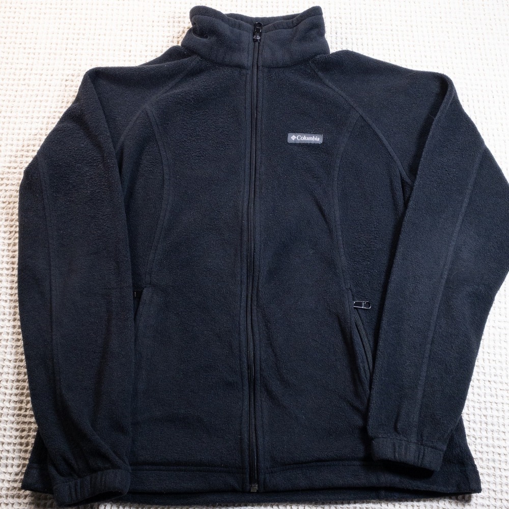 Columbia Womens Black Full Zip Fleece Jacket Mock Neck Pockets Outdoor Layering